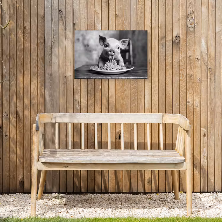 Varken - Schattig - Spaghetti - Zwart wit - Dier Tuinposter op houten frame 2 cm dik klein -sfeer4
