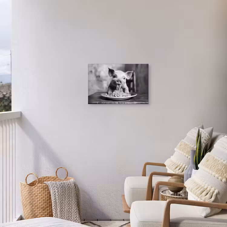 Varken - Schattig - Spaghetti - Zwart wit - Dier Tuinposter op houten frame 2 cm dik klein -sfeer1