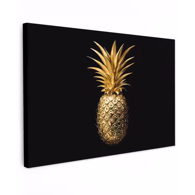 Ananas - Zwart - Goud - Luxe Tuinposter op houten frame 2 cm dik klein -3d