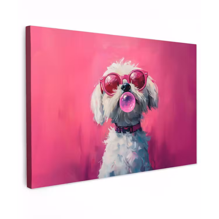 Pink - Hond - Bubbel Tuinposter op houten frame 2 cm dik klein -3d