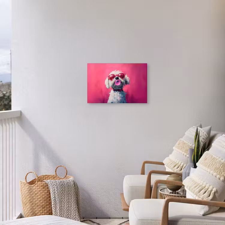 Pink - Hond - Bubbel Tuinposter op houten frame 2 cm dik klein -sfeer1