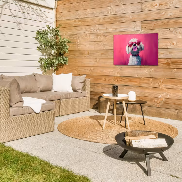 Pink - Hond - Bubbel Tuinposter op houten frame 2 cm dik klein -sfeer2