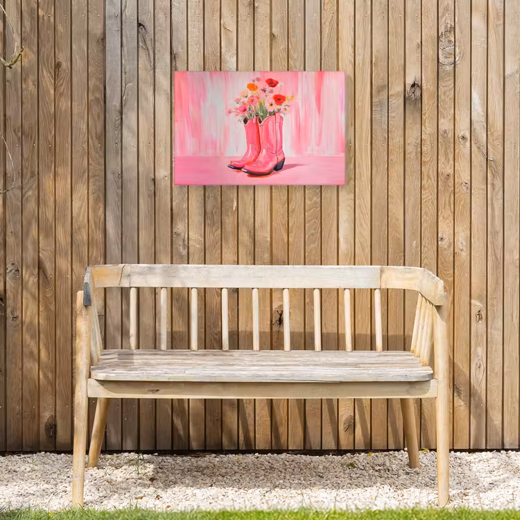 Roze - Bloemen - Cowboy Tuinposter op houten frame 2 cm dik klein -sfeer4