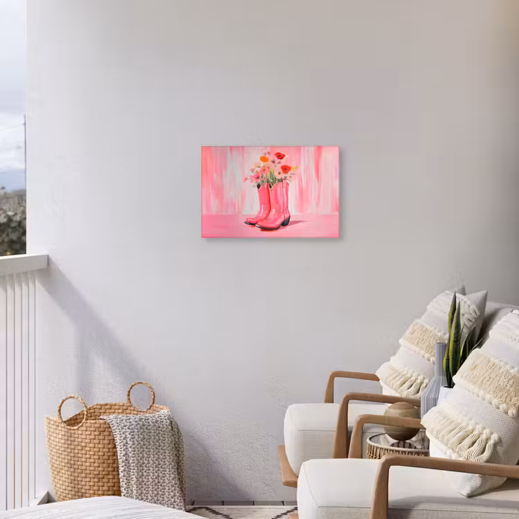 Roze - Bloemen - Cowboy Tuinposter op houten frame 2 cm dik klein -sfeer1