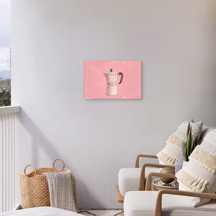 Roze - Mokkapot - Illustratie - Koffie Tuinposter op houten frame 2 cm dik klein -sfeer1