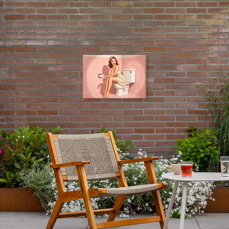 Roze - Retro - Vrouw Tuinposter op houten frame 2 cm dik klein -sfeer3