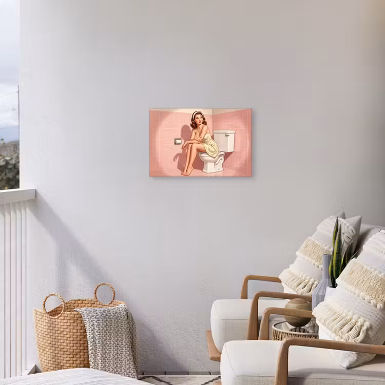 Roze - Retro - Vrouw Tuinposter op houten frame 2 cm dik klein -sfeer1