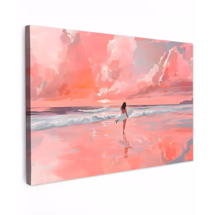 Roze - Surfen - Zee Tuinposter op houten frame 2 cm dik klein -3d
