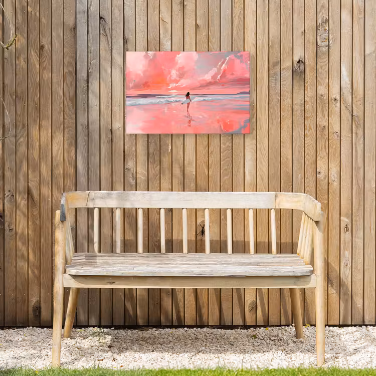 Roze - Surfen - Zee Tuinposter op houten frame 2 cm dik klein -sfeer4