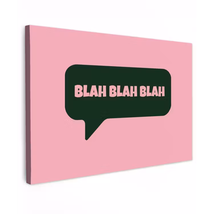 Roze - Tekstwolk - Groen - BLAH BLAH BLAH Tuinposter op houten frame 2 cm dik klein -3d