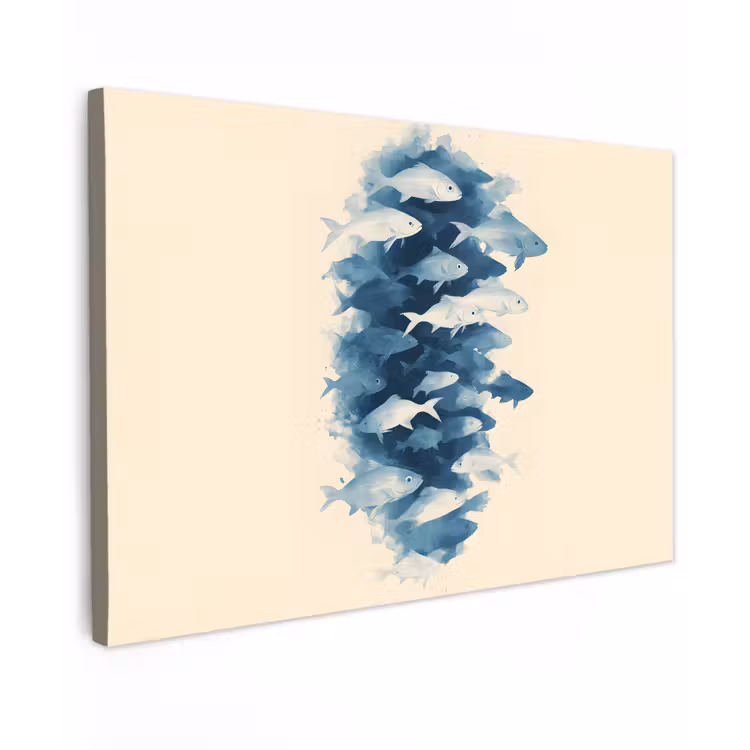 Vissen - Minimalistisch - Blauw Tuinposter op houten frame 2 cm dik klein -3d