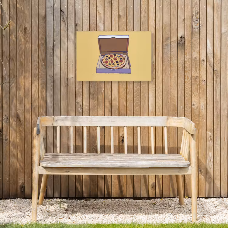 Pizza - Doos - Salami - Illustratie Tuinposter op houten frame 2 cm dik klein -sfeer4