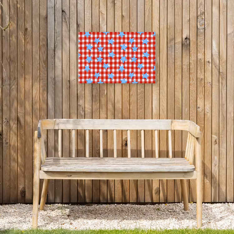 Ruit - Sterren - Rood Tuinposter op houten frame 2 cm dik klein 845 -sfeer4