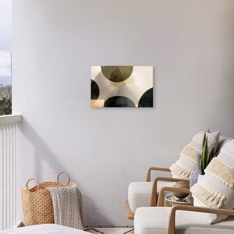 Vlakken - Abstract - Beige - Cirkels Tuinposter op houten frame 2 cm dik klein -sfeer1