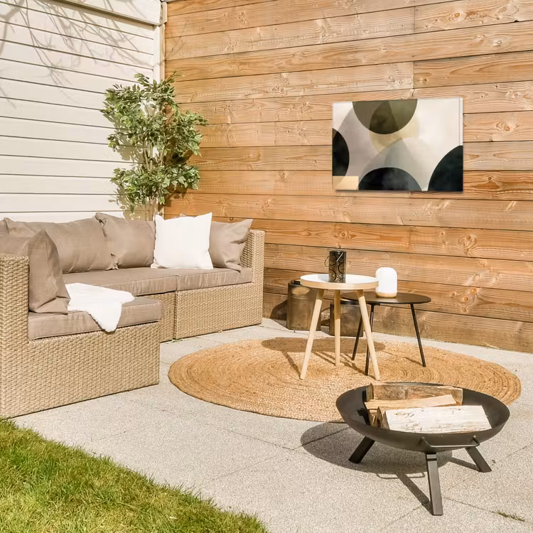 Vlakken - Abstract - Beige - Cirkels Tuinposter op houten frame 2 cm dik klein -sfeer2
