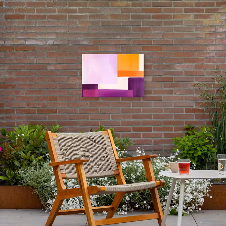 Vlakken - Abstract - Rechthoekig - Oranje Tuinposter op houten frame 2 cm dik klein -sfeer3