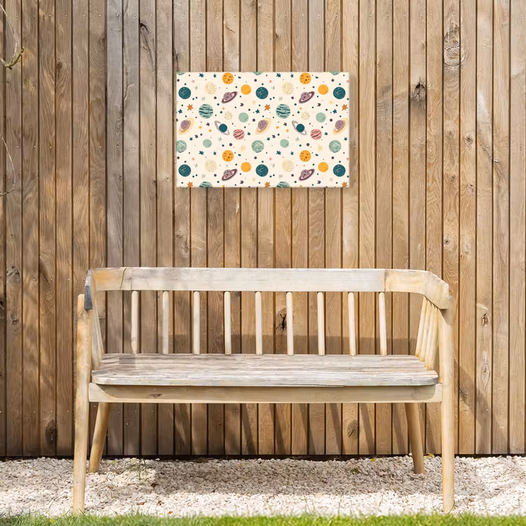 Planeten - Retro - Kleurrijk Tuinposter op houten frame 2 cm dik klein 845 -sfeer4