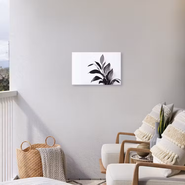 Plant - Bladeren - Minimalistisch - Zwart Tuinposter op houten frame 2 cm dik klein -sfeer1