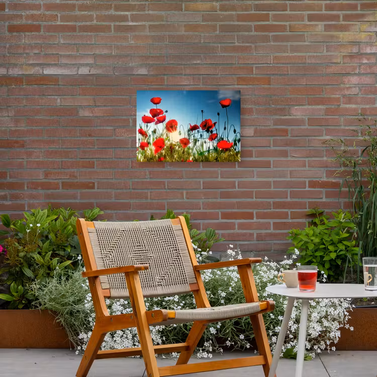 Klaprozen in tegenlicht Tuinposter op houten frame 2 cm dik klein -sfeer3