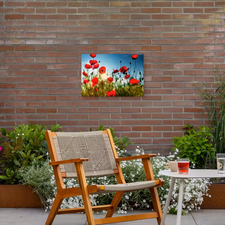 Klaprozen in ochtendlicht Tuinposter op houten frame 2 cm dik klein -sfeer3