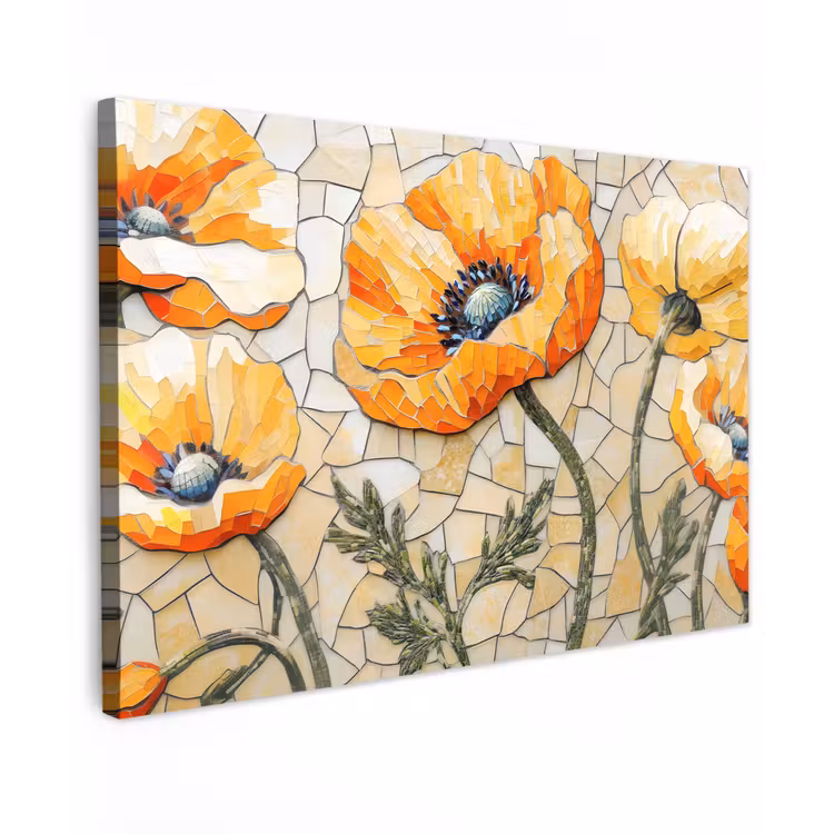 Klaprozen - Oranje - Mozaïek - Bladeren Tuinposter op houten frame 2 cm dik klein -3d