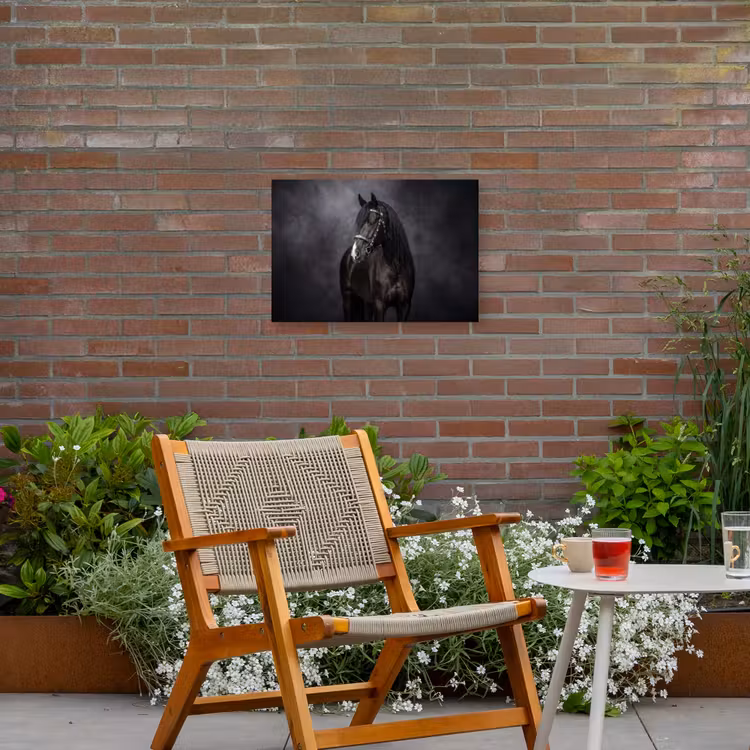 Portret - Paard - Zwart Tuinposter op houten frame 2 cm dik klein -sfeer3