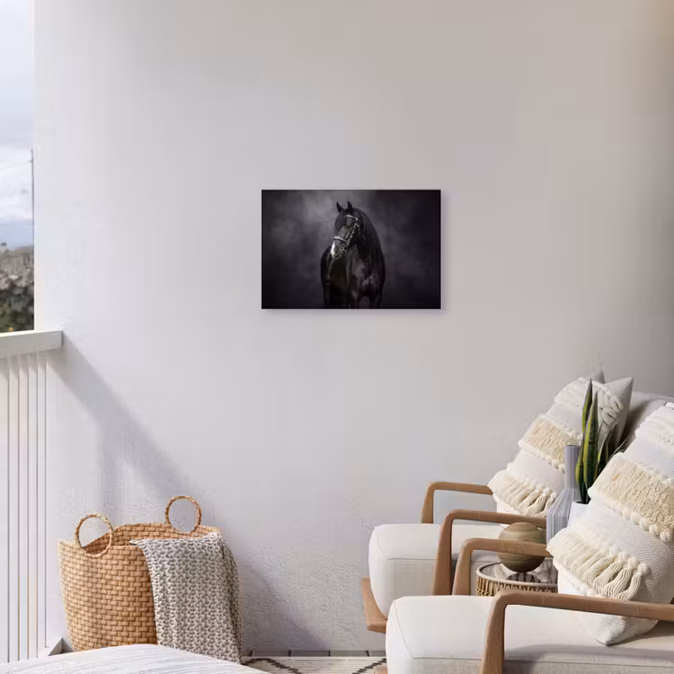 Portret - Paard - Zwart Tuinposter op houten frame 2 cm dik klein -sfeer1