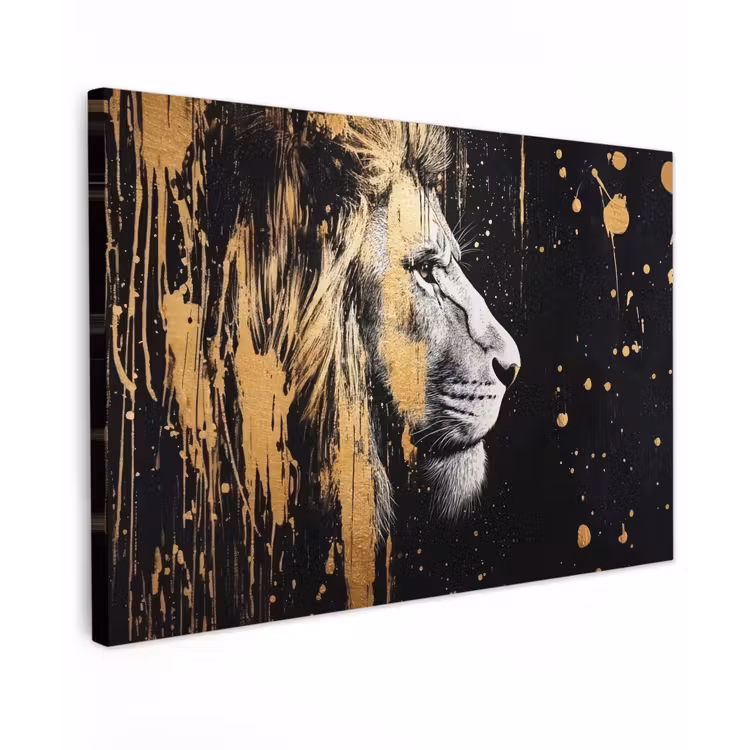 Portret - Leeuw - Abstract - Goud Tuinposter op houten frame 2 cm dik klein -3d