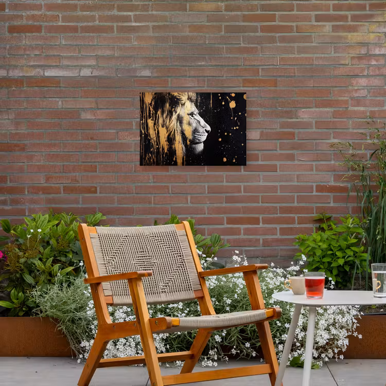 Portret - Leeuw - Abstract - Goud Tuinposter op houten frame 2 cm dik klein -sfeer3