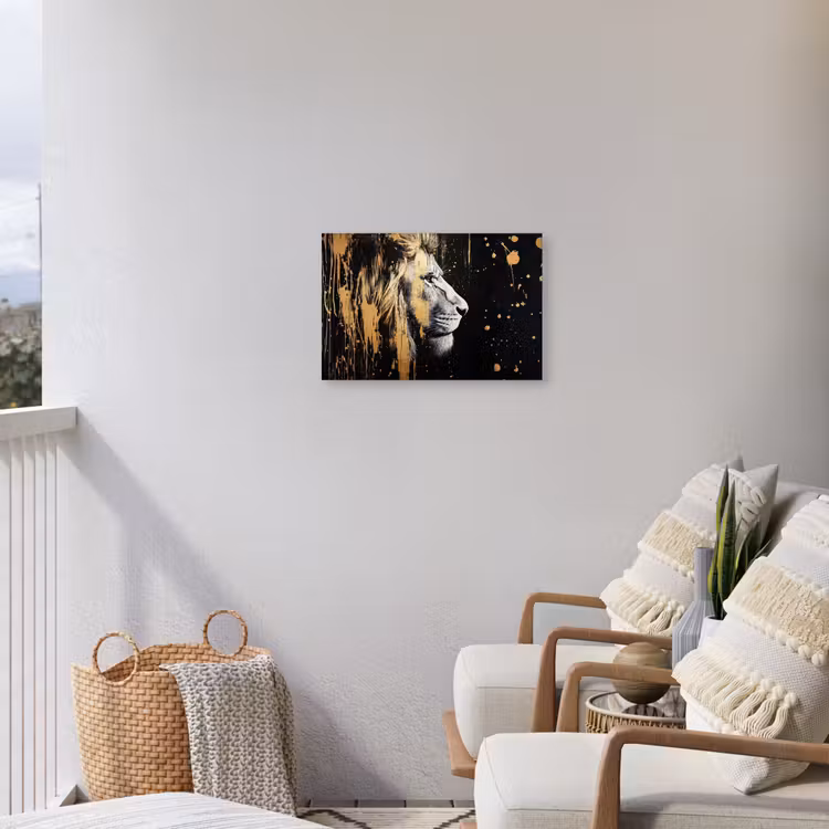 Portret - Leeuw - Abstract - Goud Tuinposter op houten frame 2 cm dik klein -sfeer1
