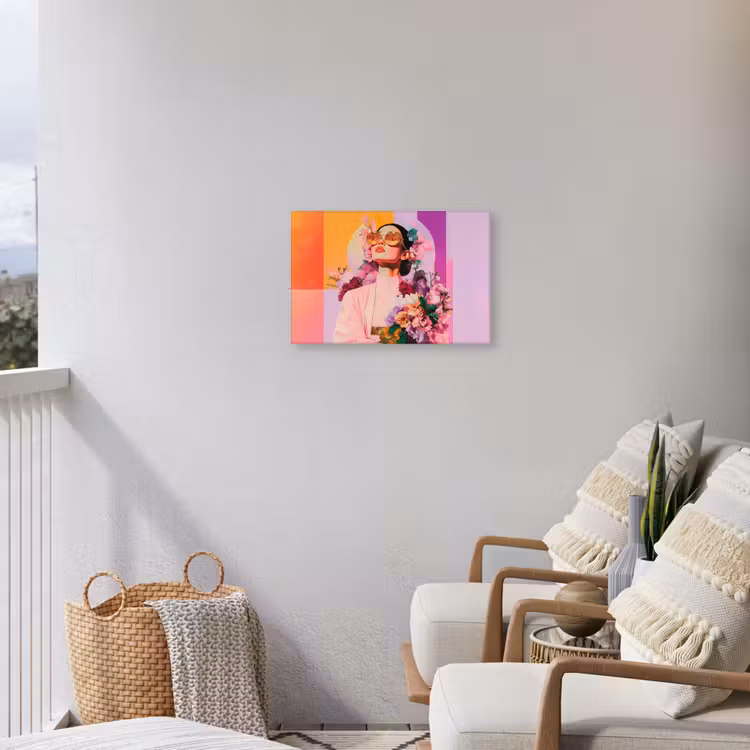 Portret - Vrouw - Abstract - Bloemen Tuinposter op houten frame 2 cm dik klein -sfeer1