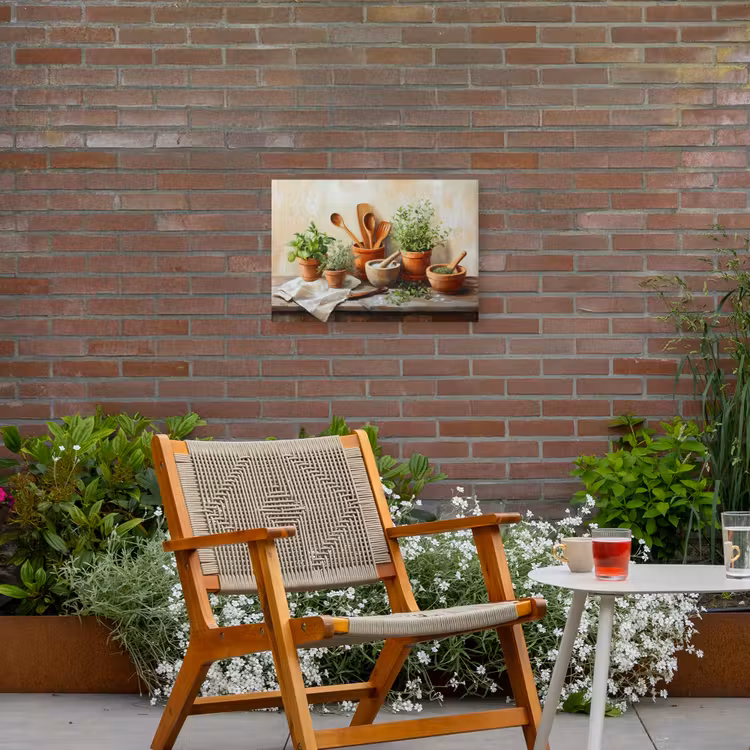 Potten - Kruiden - Hout Tuinposter op houten frame 2 cm dik klein -sfeer3