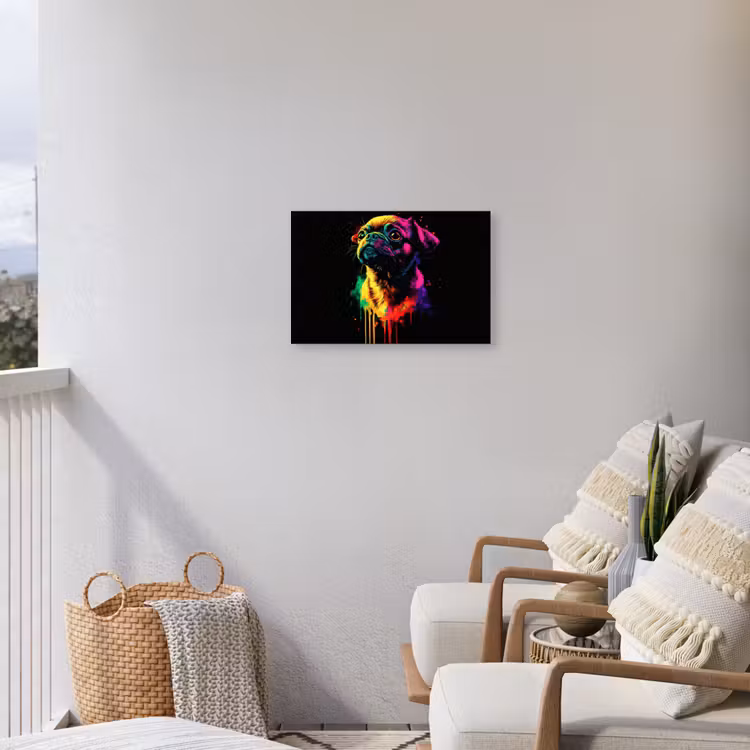Puck - Hond - Verf - Kleuren Tuinposter op houten frame 2 cm dik klein -sfeer1