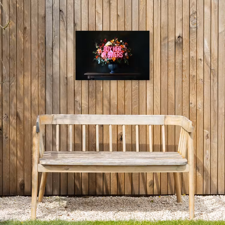 Quote - Bloemen - Vaas - Neon Tuinposter op houten frame 2 cm dik klein -sfeer4