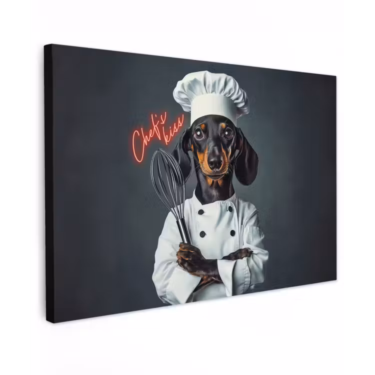 Quote - Neon - Hond - Kokskleding Tuinposter op houten frame 2 cm dik klein -3d