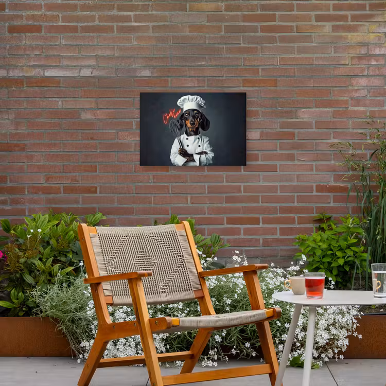 Quote - Neon - Hond - Kokskleding Tuinposter op houten frame 2 cm dik klein -sfeer3