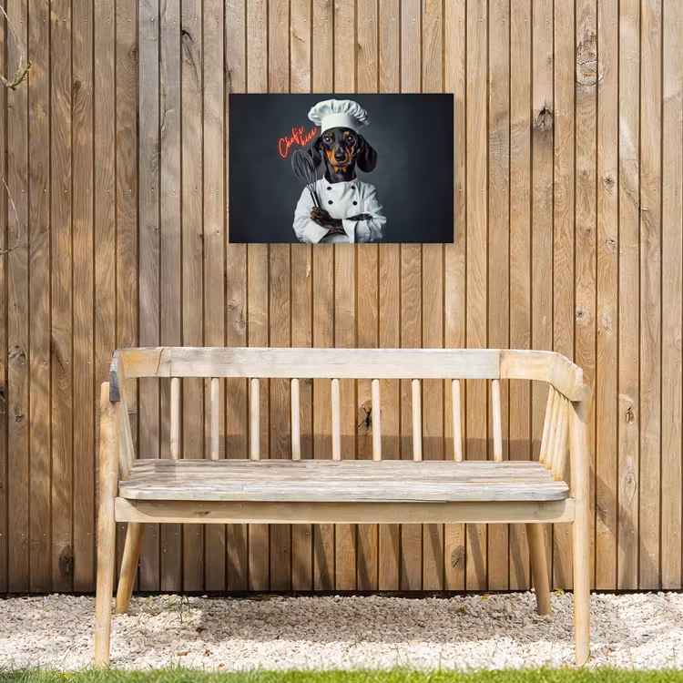 Quote - Neon - Hond - Kokskleding Tuinposter op houten frame 2 cm dik klein -sfeer4