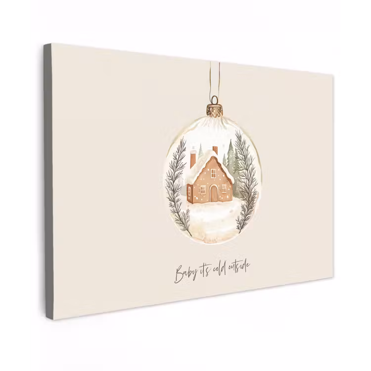 Quote - Winter - Kerst - Beige - Kerstbal Tuinposter op houten frame 2 cm dik klein -3d