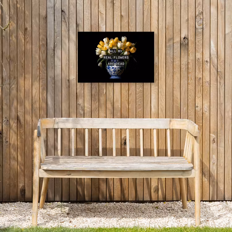 Quotes - Bloem - Tulp - Geel Tuinposter op houten frame 2 cm dik klein -sfeer4