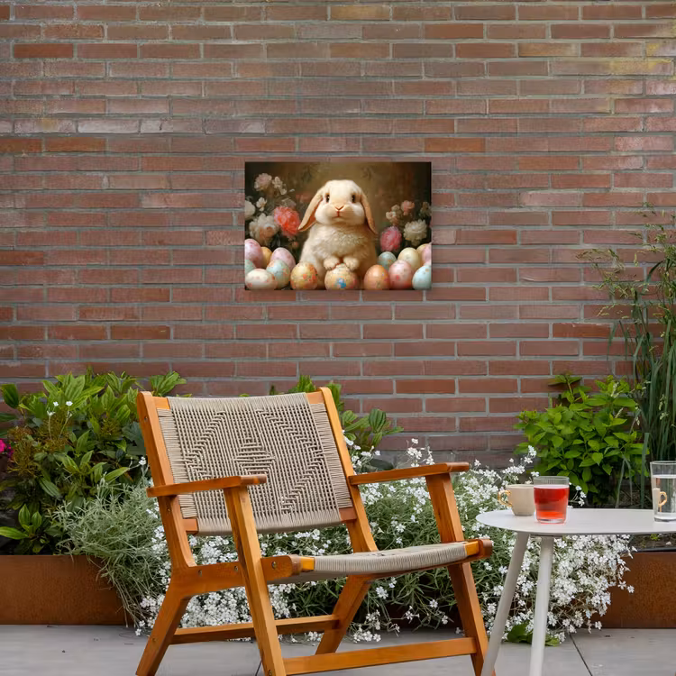 Konijn - Paaseieren - Stilleven Tuinposter op houten frame 2 cm dik klein -sfeer3