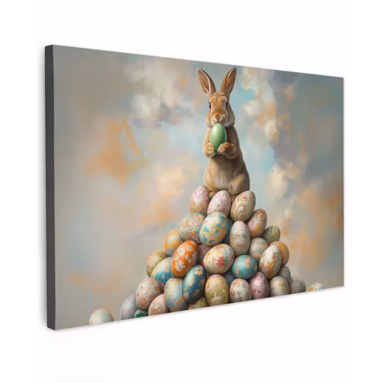Konijn - Eieren - Kleurrijk Tuinposter op houten frame 2 cm dik klein -3d