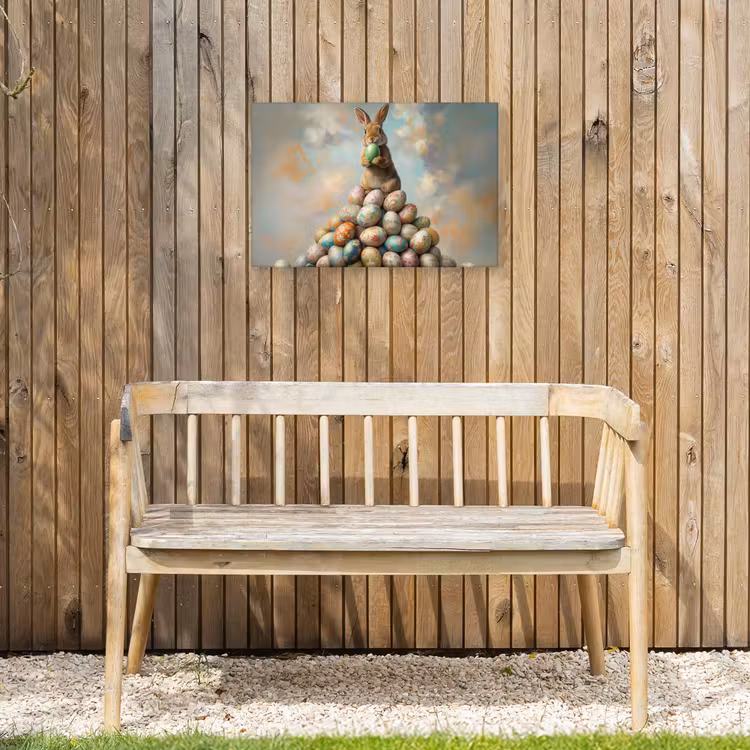 Konijn - Eieren - Kleurrijk Tuinposter op houten frame 2 cm dik klein -sfeer4