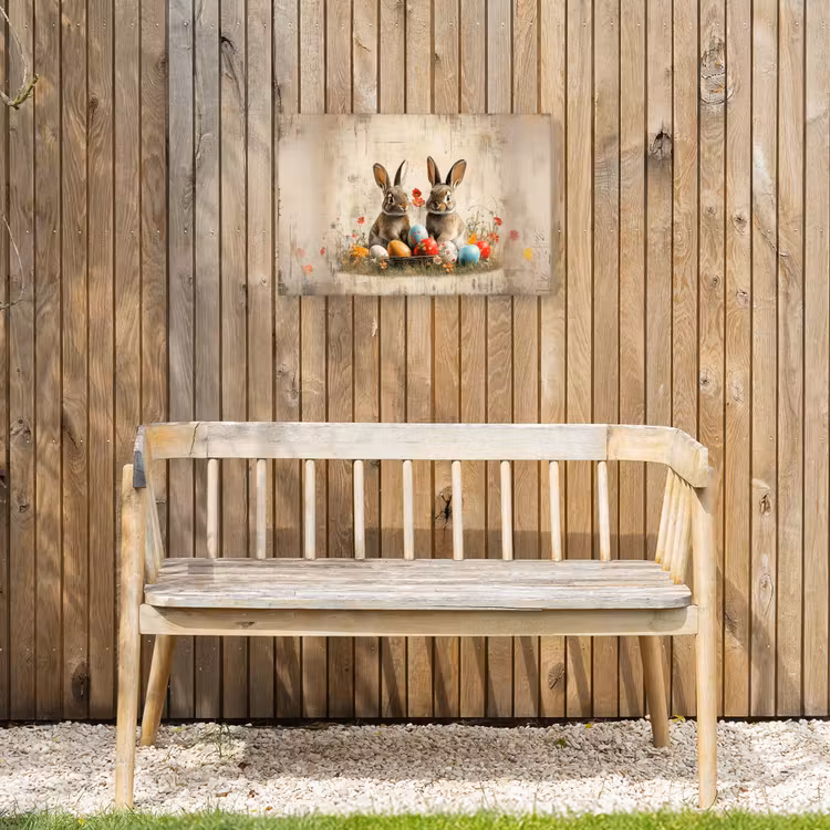 Konijnen - Bloemen - Eieren Tuinposter op houten frame 2 cm dik klein -sfeer4