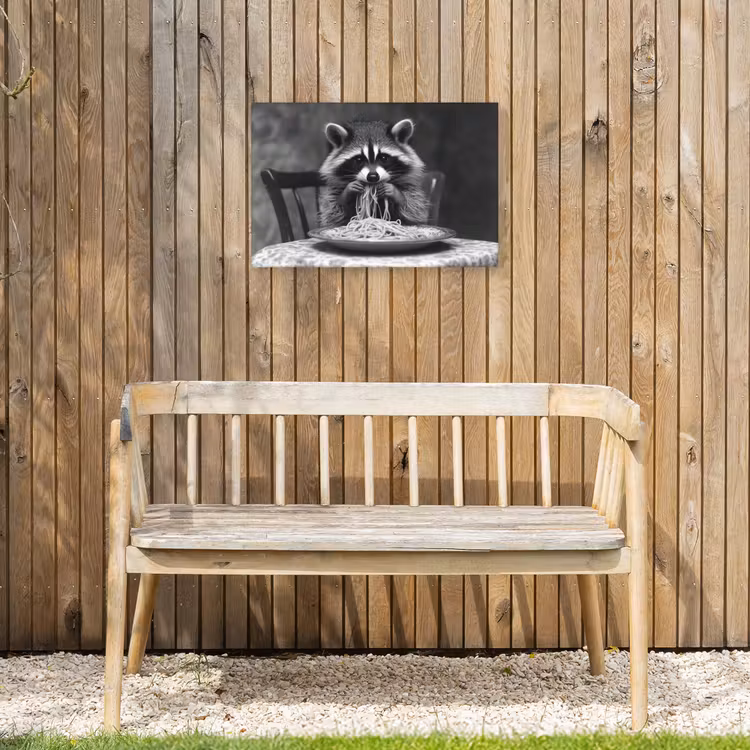 Wasbeer - Cute - Pasta - Tafelkleed - Zwart - Wit Tuinposter op houten frame 2 cm dik klein -sfeer4