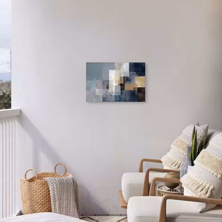 Rechthoeken - Abstract - Blauw Tuinposter op houten frame 2 cm dik klein -sfeer1