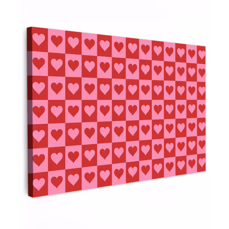 Rood - Roze - Schaakbord - Valentijn Tuinposter op houten frame 2 cm dik klein -3d