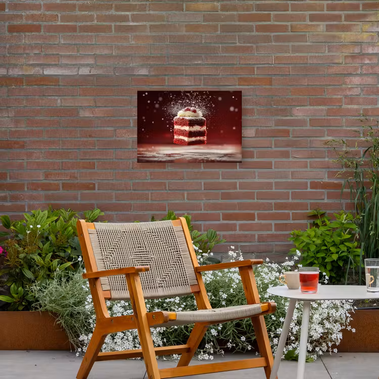 Rode - Velvet - Taart - Eten Tuinposter op houten frame 2 cm dik klein -sfeer3