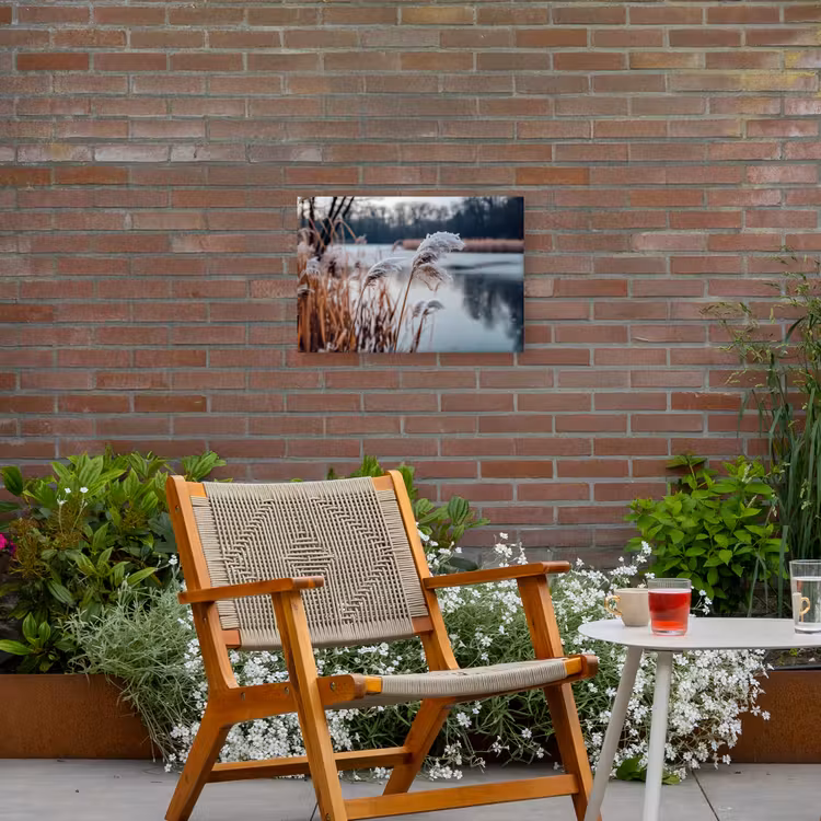 Riet - Gras - Natuur - Winter - Meer Tuinposter op houten frame 2 cm dik klein -sfeer3