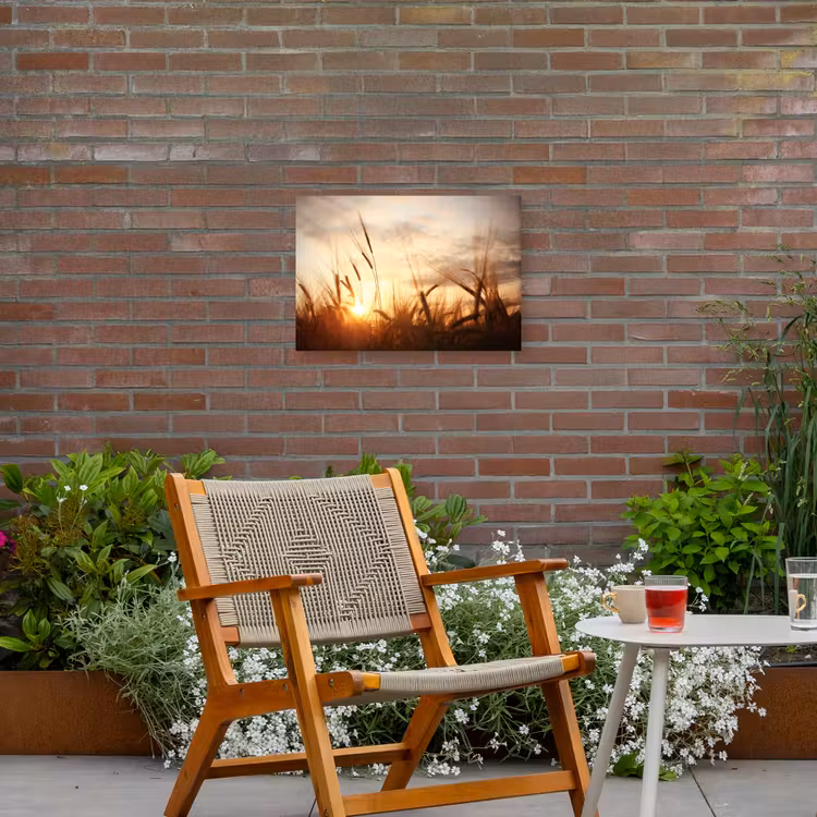 Riet - Gras - Zonsondergang - Natuur - Horizon Tuinposter op houten frame 2 cm dik klein -sfeer3