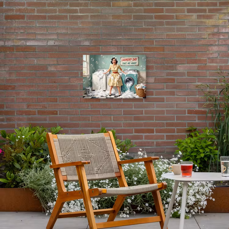 Retro - Blauw - Vrouw Tuinposter op houten frame 2 cm dik klein -sfeer3